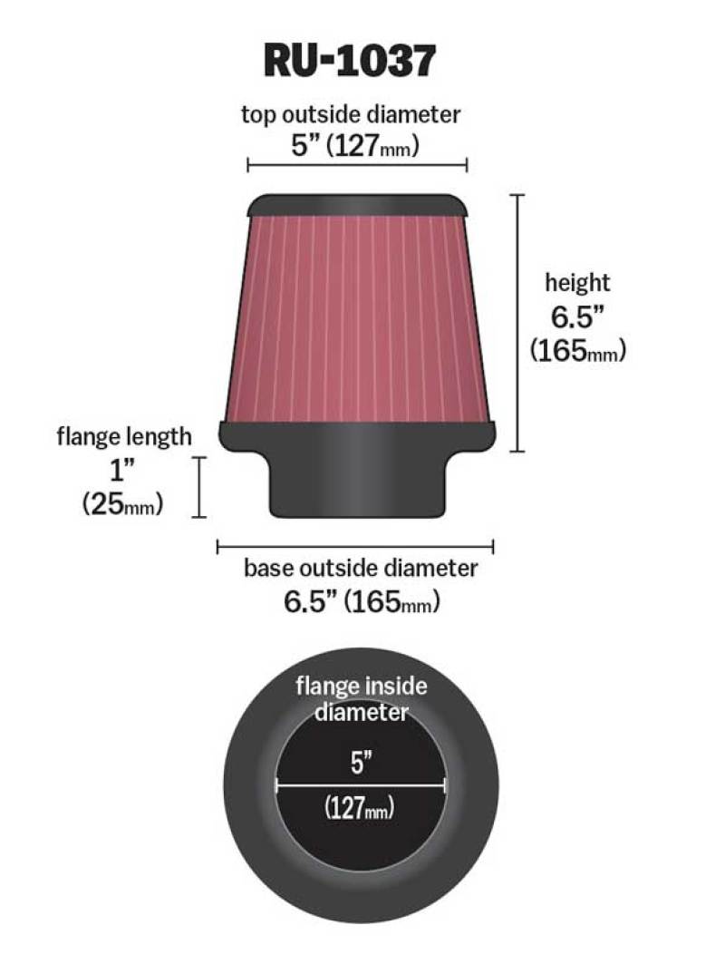 K&N Universal Clamp-On Air Filter 5in FLG / 6-1/2in B / 5in T / 6-1/2in H K&N Engineering Air Filters - Universal Fit  AXOPROS