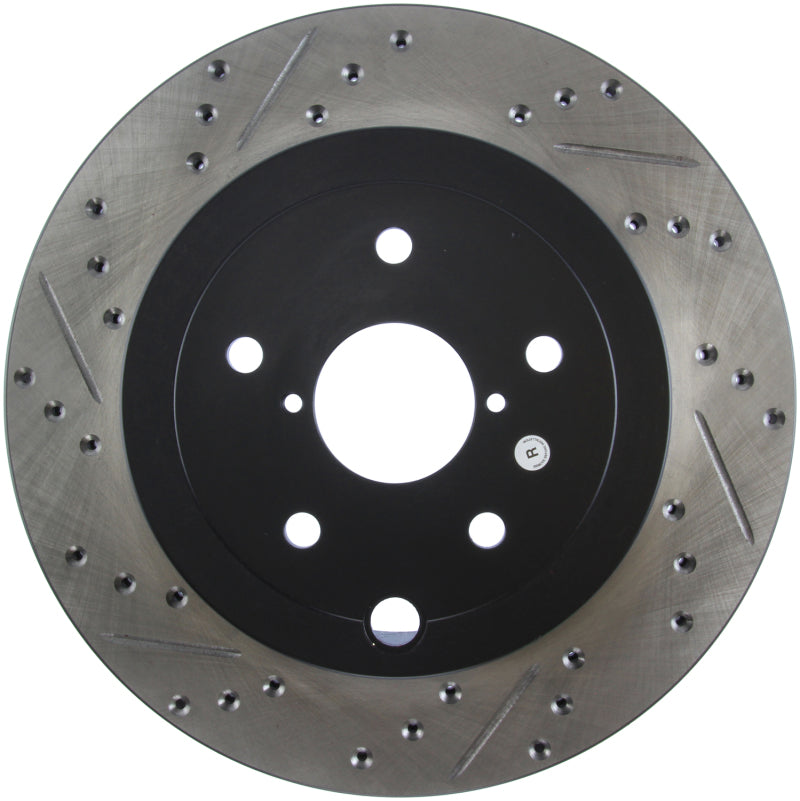StopTech 08+ Subaru STI (Will Not Fit 05-07) Slotted & Drilled Sport Brake Rotor Stoptech Brake Rotors - Slot & Drilled  AXOPROS