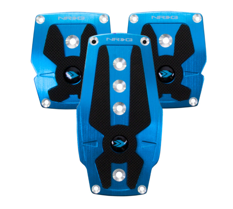 NRG Brushed Aluminum Sport Pedal M/T - Blue w/Black Rubber Inserts NRG Pedal Covers  AXOPROS