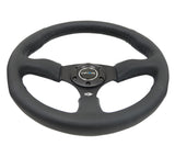 NRG Reinforced Steering Wheel (350mm / 2.5in. Deep) Blk Leather Comfort Grip w/5mm Matte Blk Spokes NRG Steering Wheels  AXOPROS