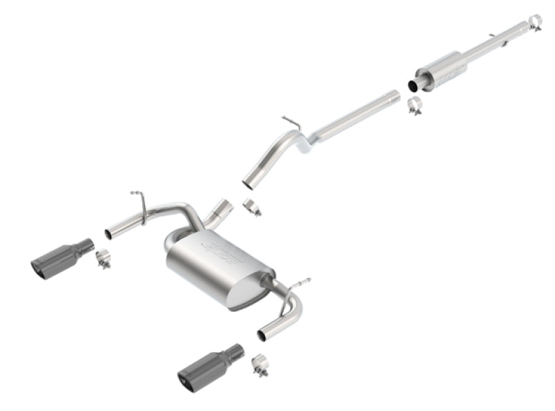 Borla 12-16 Jeep Wrangler 3.6L AT/MT 4DR 4WD S SQ RL AC SR 2.5in 2in TIP 3.5inx3.28in Black Chrome Borla Catback  AXOPROS