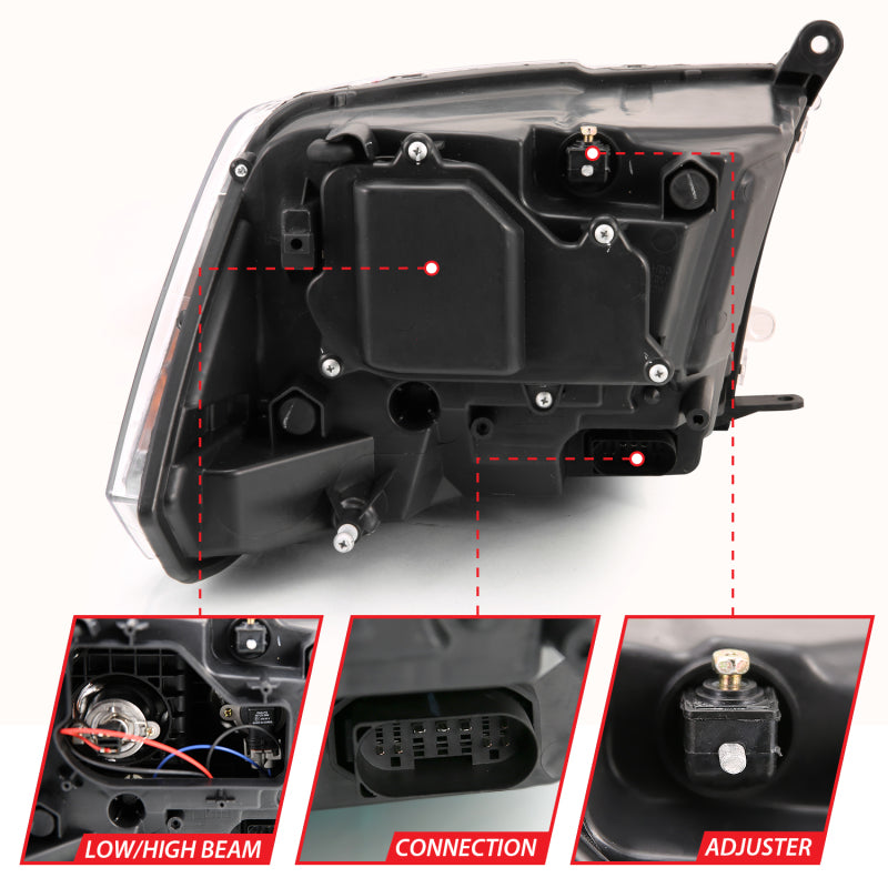 ANZO 2009-2018 Dodge Ram 1500 Projector Plank Style Switchback H.L Halo Black Amber (OE Style) ANZO Headlights  AXOPROS