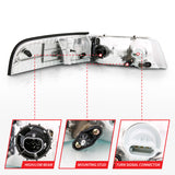 ANZO 1998-2005 Ford Crown Victoria Crystal Headlight Chrome With Bumper Light (OE) ANZO Headlights  AXOPROS