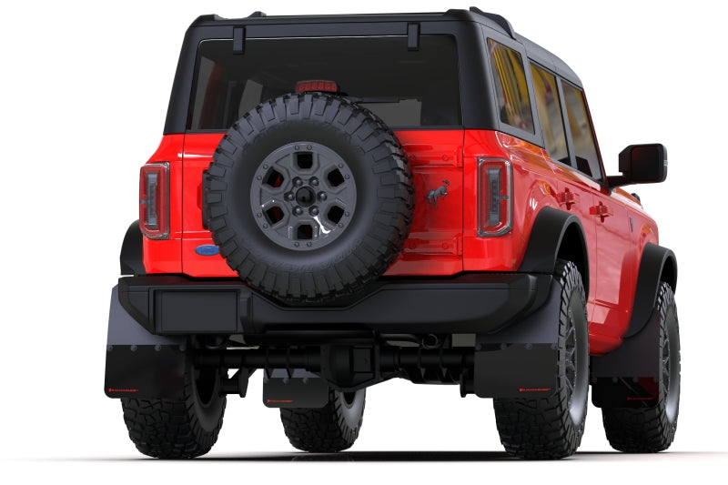 Rally Armor 21-24 Ford Bronco (Plstc Bmpr + RR - NO Rptr/Sprt) Blk Mud Flap w/Met. Blk Logo Rally Armor Mud Flaps  AXOPROS