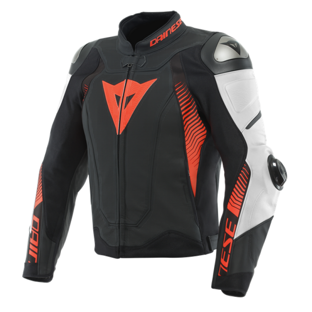 Dainese Super Speed 4 leather Jacket Perforated Matte Black/White/Fluorescent Red Size - 50 Dainese Jackets - Leather  AXOPROS