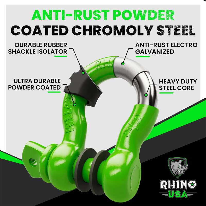 Rhino USA 3/4In D-Ring Shackle Set (2-Pack)(Green) Rhino USA Shackle Kits  AXOPROS