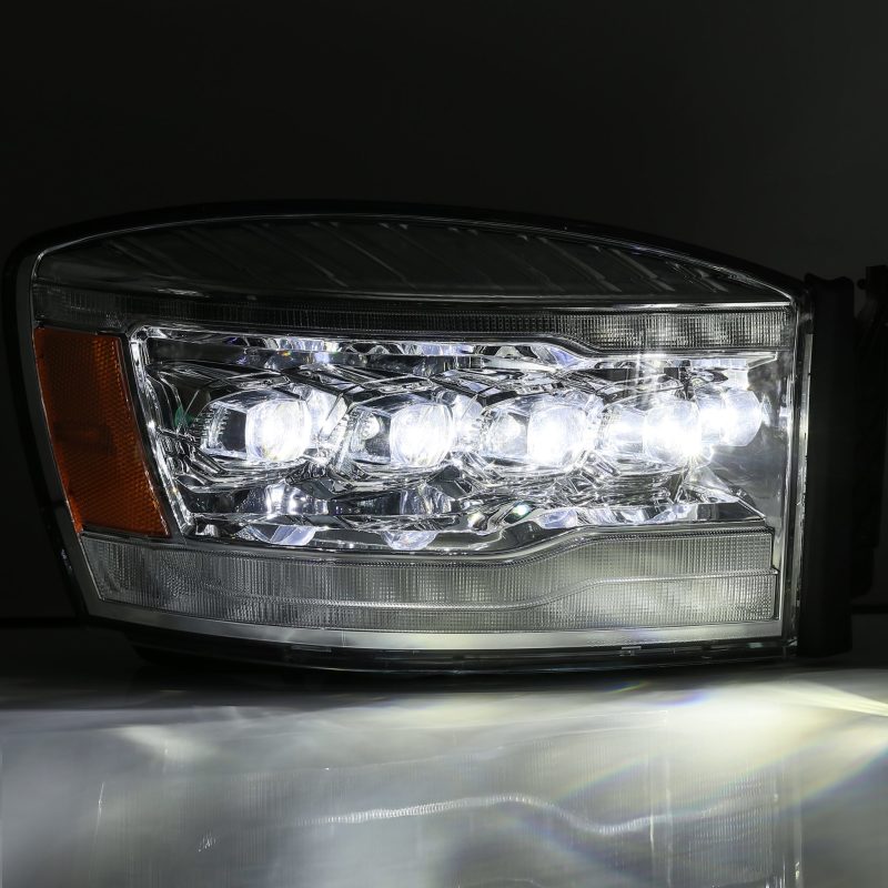 AlphaRex 06-08 Dodge Ram 1500HD NOVA LED Proj Headlights Plank Style Blk w/Seq Signal/DRL/Amber LED AlphaRex Headlights  AXOPROS