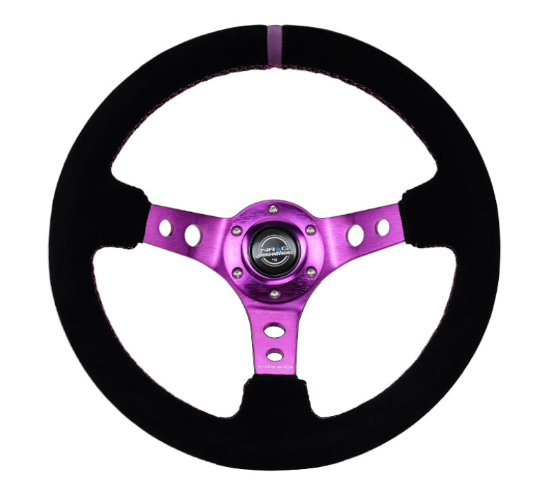 NRG Reinforced Steering Wheel (350mm / 3in. Deep) Black Suede w/Purple Center & Purple Stitching NRG Steering Wheels  AXOPROS