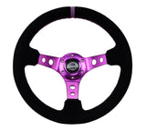 NRG Reinforced Steering Wheel (350mm / 3in. Deep) Black Suede w/Purple Center & Purple Stitching NRG Steering Wheels  AXOPROS