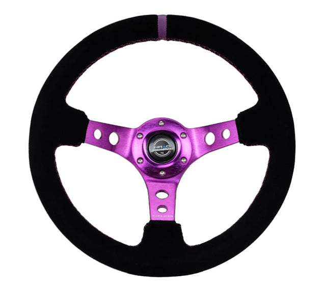 NRG Reinforced Steering Wheel (350mm / 3in. Deep) Black Suede w/Purple Center & Purple Stitching NRG Steering Wheels  AXOPROS