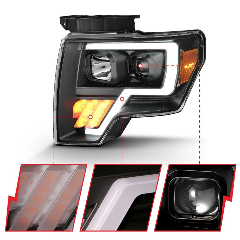 ANZO 2009-2014 Ford F-150 Projector Light Bar G4 H.L. Black Amber ANZO Headlights  AXOPROS