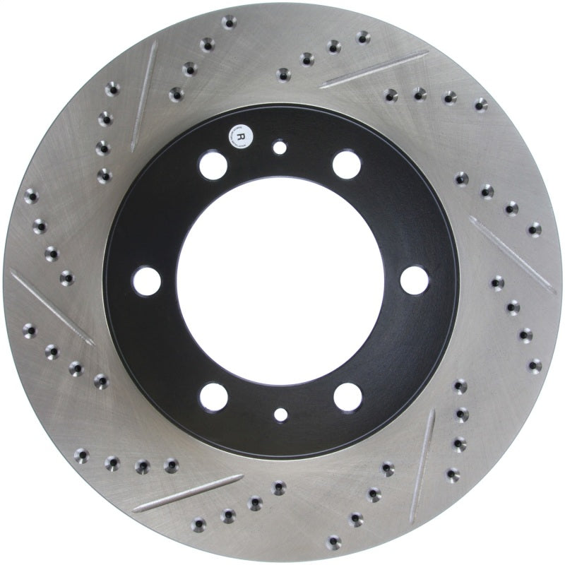 StopTech 07-08 Toyota FJ Cruiser / 05-08 Tacoma (6 lug) / 03-08 4 Runner (319mm disc) SportStop Slo Stoptech Brake Rotors - Slot & Drilled  AXOPROS