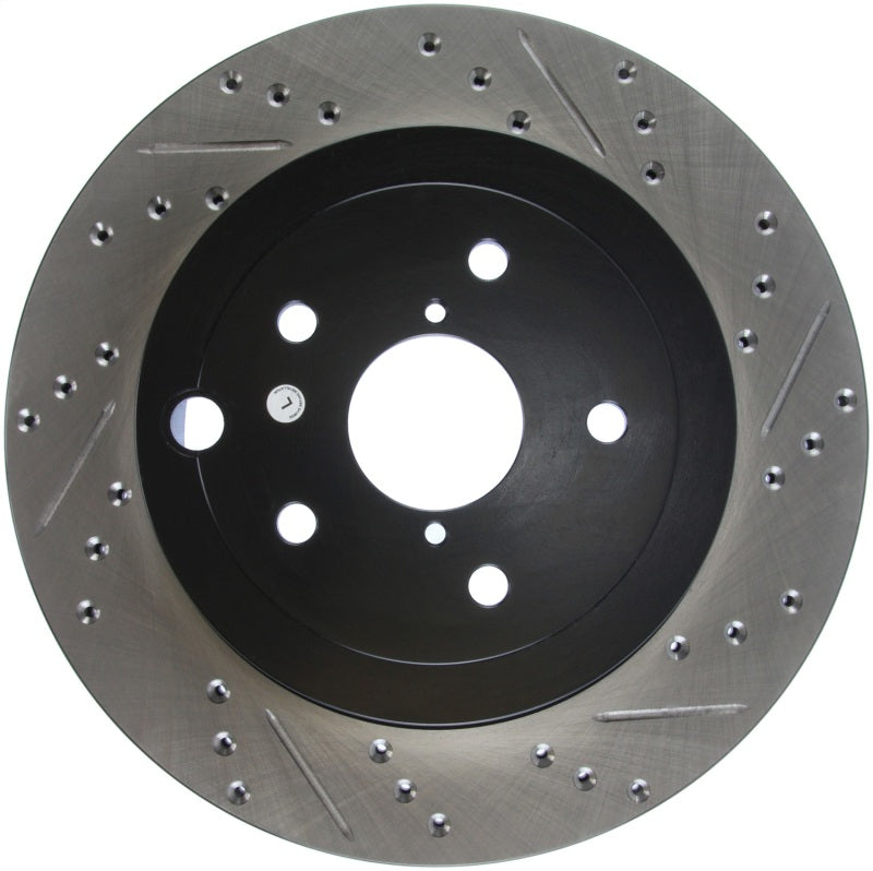 StopTech 08+ Subaru STI (Will Not Fit 05-07) Slotted & Drilled Sport Brake Rotor Stoptech Brake Rotors - Slot & Drilled  AXOPROS