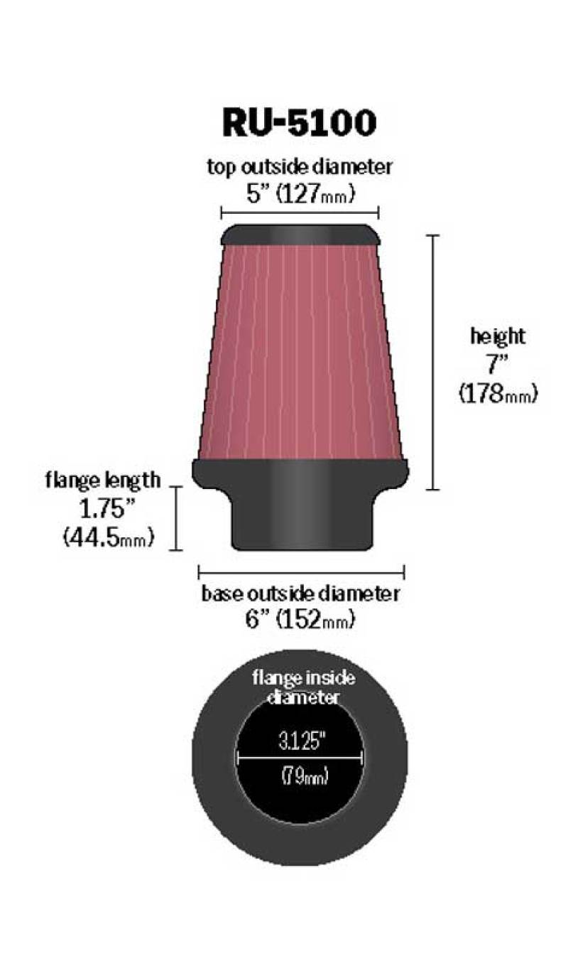 K&N Universal Clamp-On Air Filter 3-1/8in FLG / 6in B / 5in T / 7in H K&N Engineering Air Filters - Universal Fit  AXOPROS