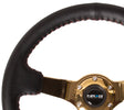 NRG Reinforced Steering Wheel (350mm / 3in. Deep) Blk Leather/Red BBall Stitch w/4mm Gold Spokes NRG Steering Wheels  AXOPROS