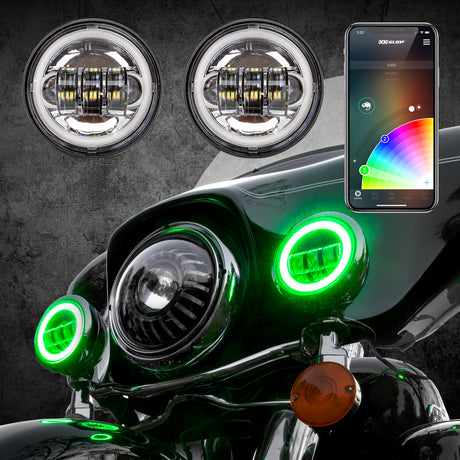 XKGLOW XK Glow 4.5In Chrome RGB LED Harley Running Light XKchrome Bluetooth App Controlled Kit Headlights aftermarket performance part