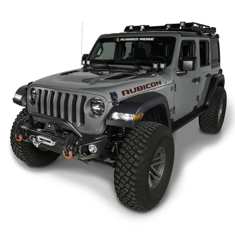 Rugged Ridge 18-20 Jeep Wrangler JL/JT Arcus Front Bumper Set w/ Overrider Rugged Ridge Bumpers - Steel  AXOPROS