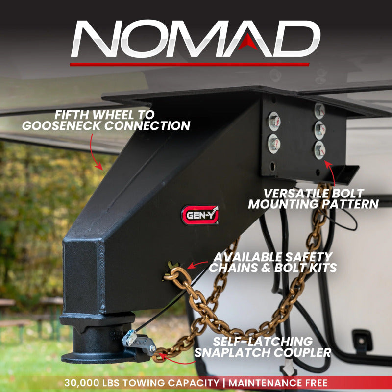 GEN-Y Hitch Gen-Y Nomad Static 5th Wheel to Gooseneck - 6.5K TW 30K Tow - Texture Black (1116/1621/1716 Frames) Hitch Accessories aftermarket performance part