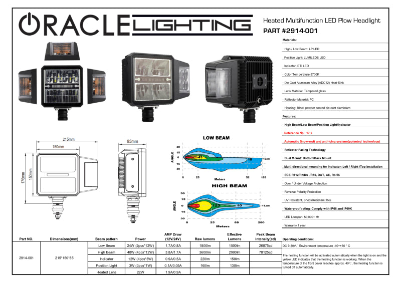 Oracle Lighting Multifunction LED Plow Headlight with Heated Lens 5700K SEE WARRANTY ORACLE Lighting Headlights  AXOPROS