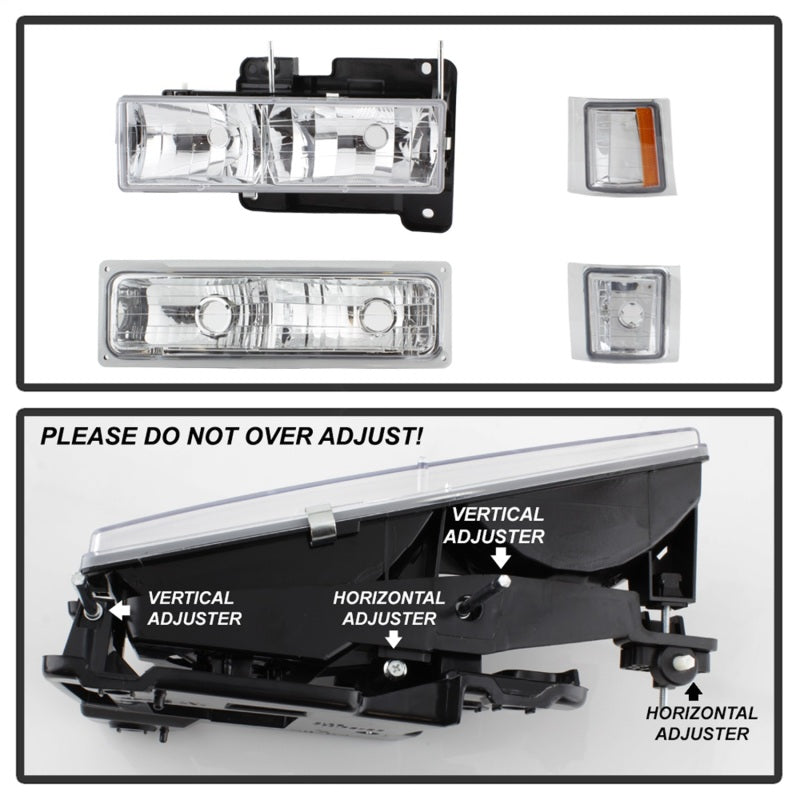 Xtune Chevy Suburban 94-98 Headlights w/ Corner & Parking Lights 8pcs Chrome HD-JH-CCK88-AM-C-SET SPYDER Headlights  AXOPROS