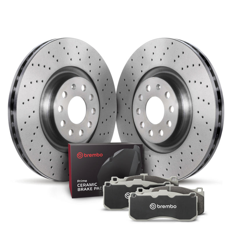 Brembo OE 10-11 Audi S4/08-12 S5 Front Disc Brake Kit Brembo OE Brake Rotors - Drilled  AXOPROS