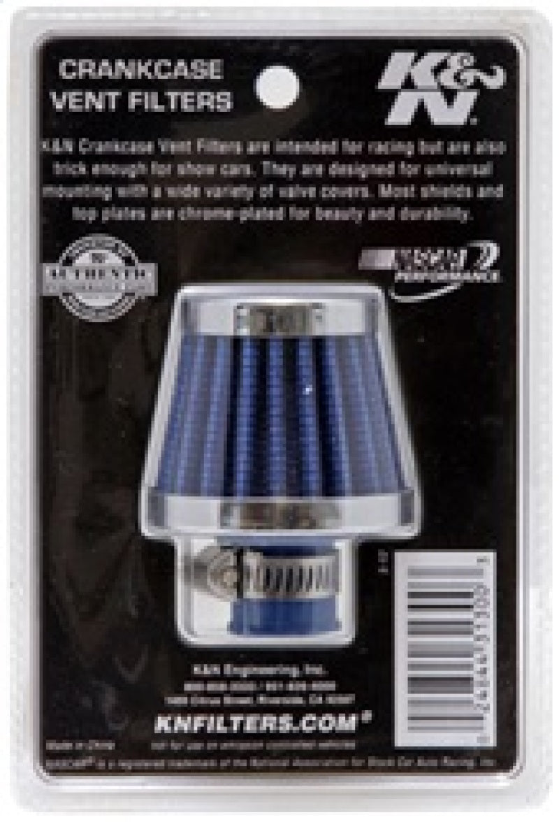 K&N 2in Base OD x .375in Flange ID x 1.75in H Rubber Base Crankcase Vent Filter - Blue K&N Engineering Air Filters - Universal Fit  AXOPROS