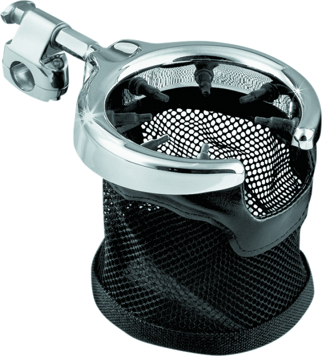 Kuryakyn Universal Passenger Drink Holder With Basket Black & Chrome Kuryakyn Cup Holders  AXOPROS