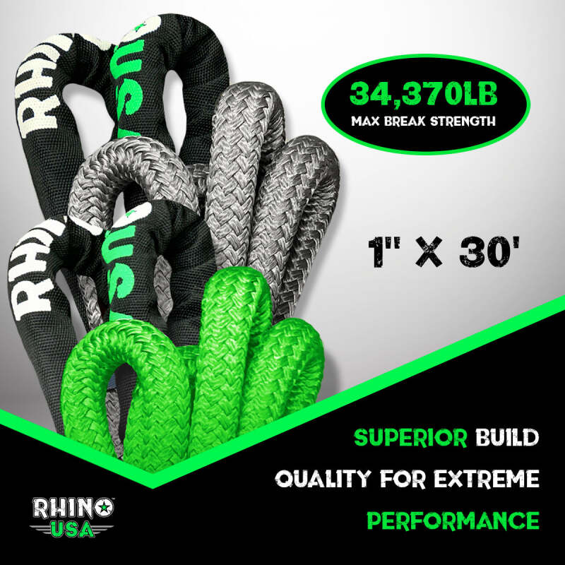 Rhino USA Kinetic Energy Recovery Rope (1In X 30Ft) Green Rhino USA Cargo Tie-Downs  AXOPROS