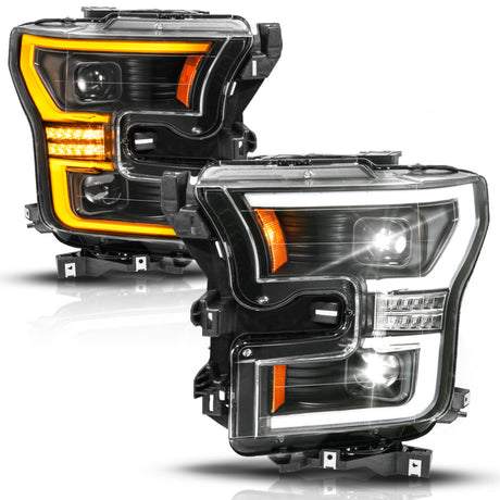 ANZO ANZO 15-17 Ford F-150 (Factory Halogen Model ONLY) Full LED Proj Headlights  Init/SeqSig Black- Pair Headlights aftermarket performance part