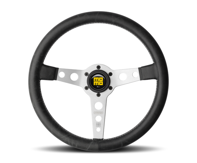 Momo Prototipo Steering Wheel 350 mm - Black Leather/White Stitch/Brshd Spokes MOMO Steering Wheels  AXOPROS