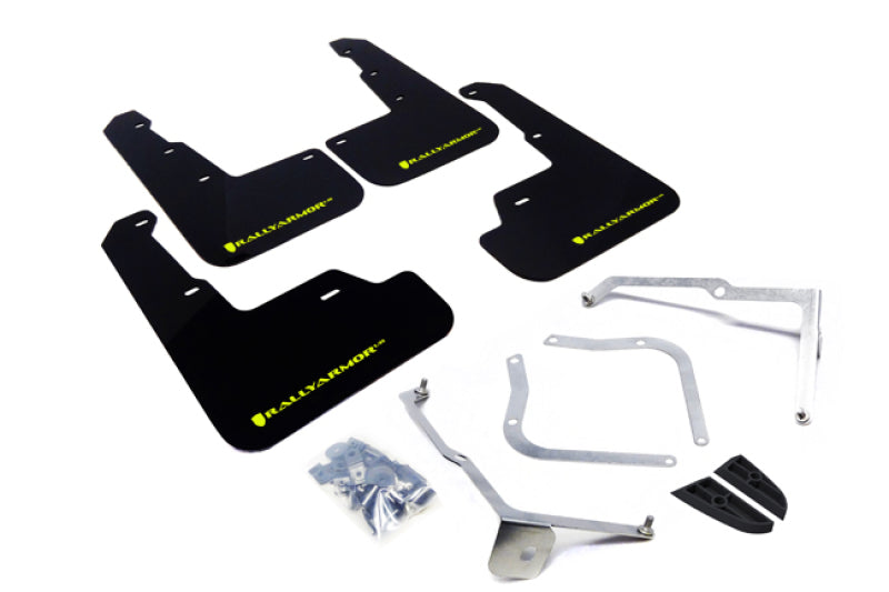Rally Armor 15-21 Subaru WRX/STI Black UR Mud Flap w/Green Logo Rally Armor Mud Flaps  AXOPROS