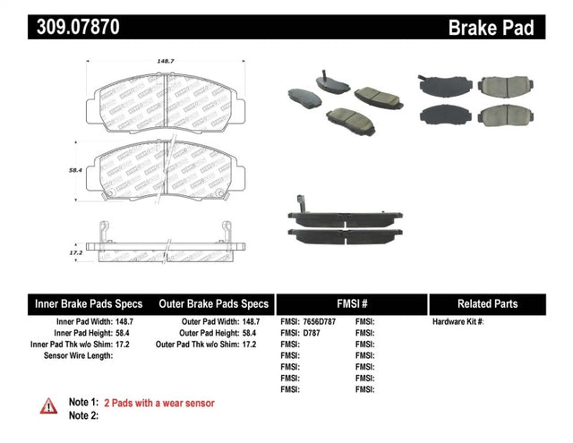 StopTech Performance 04-09 Acura TSX / 09 Accord V6 Coupe ONLY Front Brake Pads Stoptech Brake Pads - Performance  AXOPROS