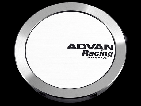 Advan 73mm Full Flat Centercap - White/Silver Alumite Advan Wheel Center Caps  AXOPROS