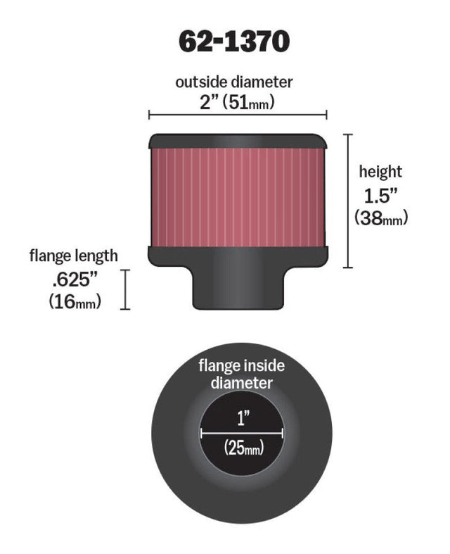 K&N 1in Flange ID x 2in OD x 1.5 inch H Rubber Base Crankcase Vent Filter K&N Engineering Air Filters - Universal Fit  AXOPROS