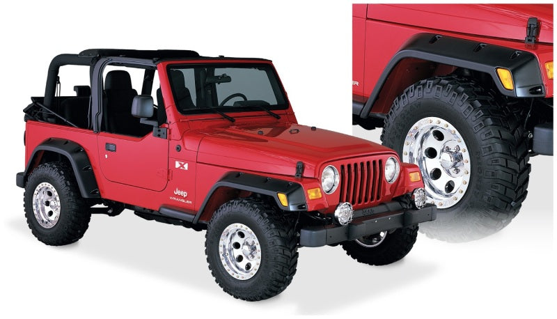 Bushwacker 97-06 Jeep TJ Pocket Style Flares 4pc - Black Bushwacker Fender Flares  AXOPROS