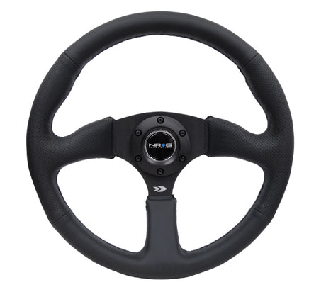NRG Reinforced Steering Wheel (350mm / 2.5in. Deep) Blk Leather Comfort Grip w/5mm Matte Blk Spokes NRG Steering Wheels  AXOPROS