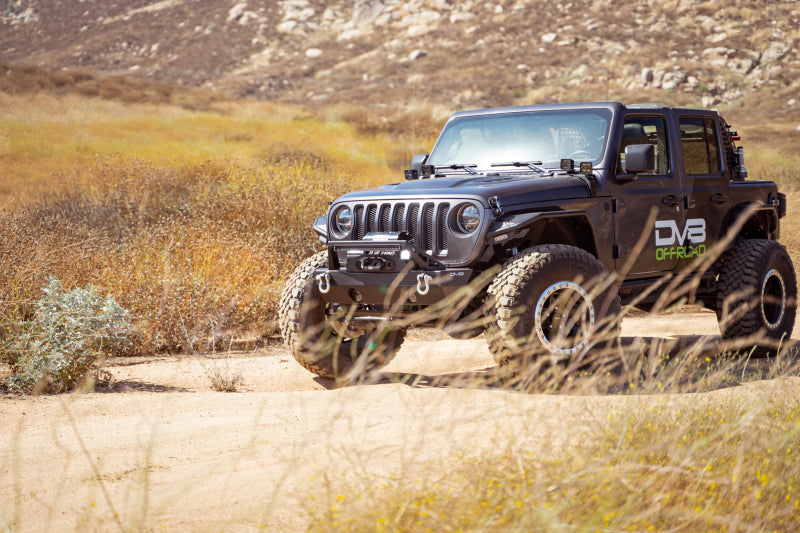 DV8 Offroad 07-23 Jeep Wrangler/Gladiator JT/JK/JL FS-25 Stubby Front Bumper w/Plated Bull Bar DV8 Offroad Bumpers - Steel  AXOPROS