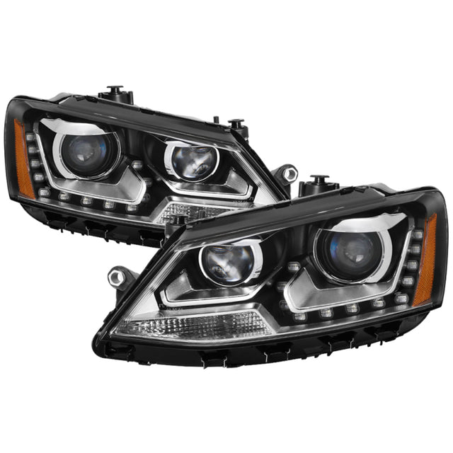 xTune Volkswagen Jetta 11-14 Halogen Model Only DRL Projector Headlights - Black PRO-JH-VJ11-DRL-BK SPYDER Headlights  AXOPROS