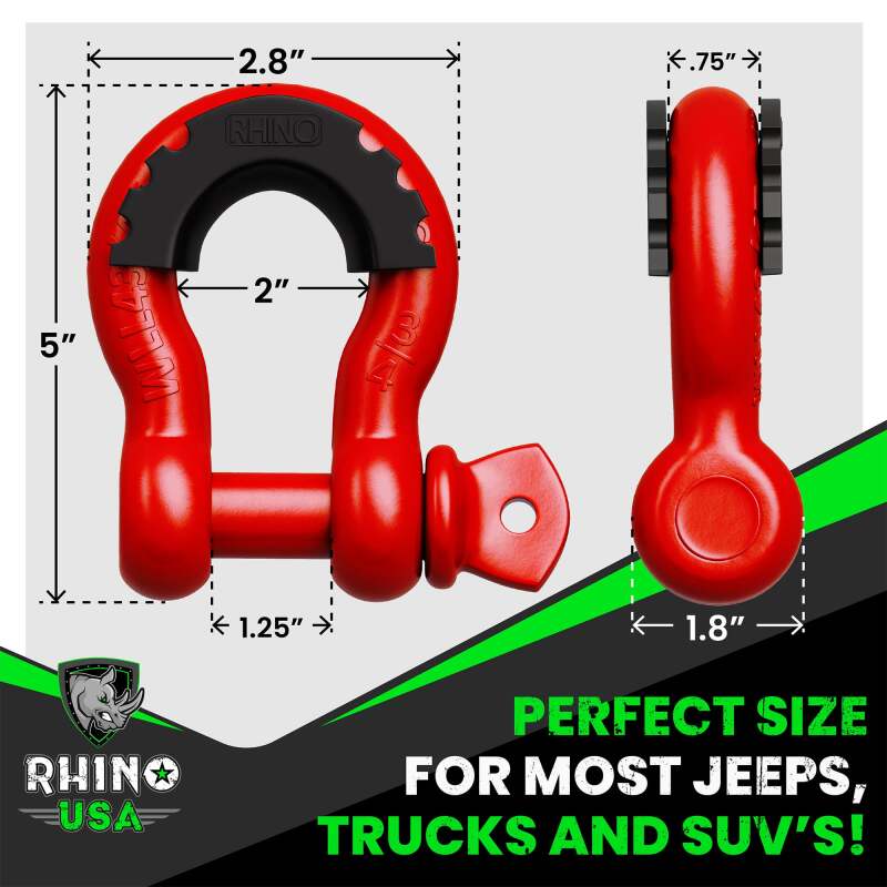 Rhino USA 3/4In D-Ring Shackle Set (2-Pack)(Red) Rhino USA Shackle Kits  AXOPROS