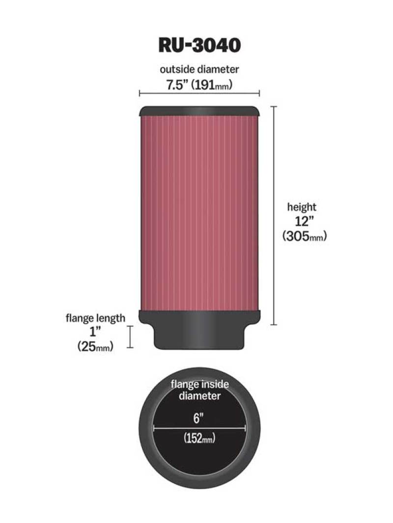 K&N Universal Rubber Filter 6in ID 7.5in OD 12in H K&N Engineering Air Filters - Universal Fit  AXOPROS