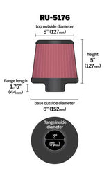 K&N Universal Rubber Filter-Round Tapered 3in Flange ID x 6in Base OD x 6in Top OD x 5in H K&N Engineering Air Filters - Universal Fit  AXOPROS