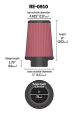 K&N Universal Rubber Filter 3inch FLG / 5inch OD-B / 4-5/8inch OD-T / 8inch H K&N Engineering Air Filters - Universal Fit  AXOPROS