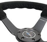 NRG Reinforced Steering Wheel (350mm / 3in. Deep) Blk Suede/Blk Bball Stitch w/5mm Matte Black Spoke NRG Steering Wheels  AXOPROS