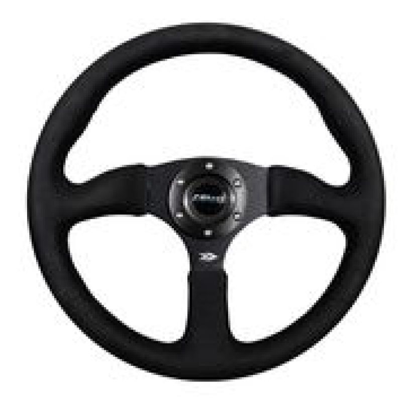 NRG Reinforced Steering Wheel (350mm / 2.5in. Deep)Blk Alcantara Comfort Grip w/4mm Matte Blk Spokes NRG Steering Wheels  AXOPROS