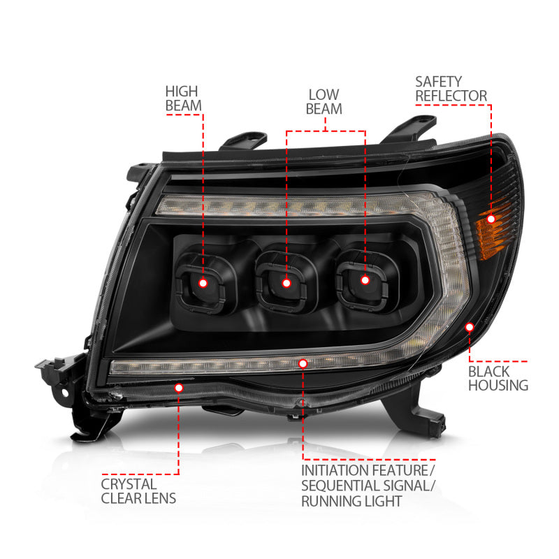 ANZO 05-11 Toyota Tacoma Full LED Proj Headlights White DRL/Init/SeqSig Black - Pair ANZO Headlights  AXOPROS