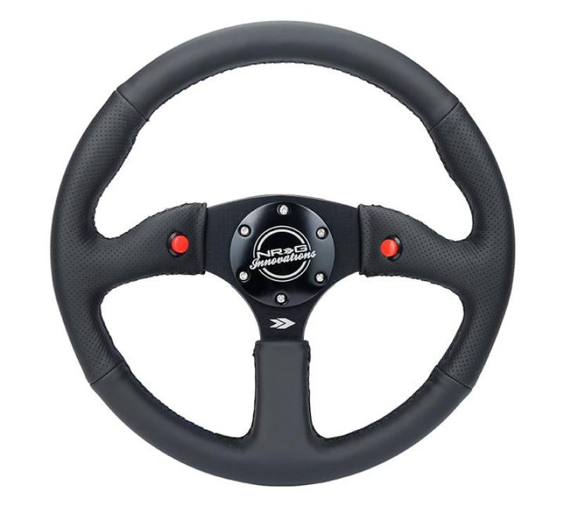 NRG Reinforced Steering Wheel (350mm/ 2.5in. Deep) Sport Leather Racing/ 4mm Matte Black Spoke NRG Steering Wheels  AXOPROS
