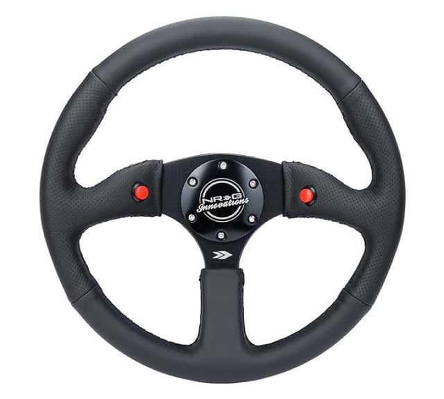 NRG Reinforced Steering Wheel (350mm/ 2.5in. Deep) Sport Leather Racing/ 4mm Matte Black Spoke NRG Steering Wheels  AXOPROS