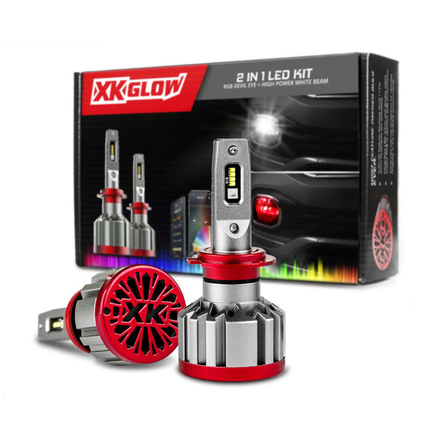 XK Glow RGB 2In1 LED Headlight Bulb Million Color XKCHROME App RGB/LED Headlight Kit - 2x H11 XKGLOW Bulbs  AXOPROS