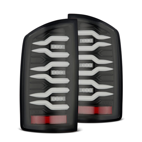 AlphaRex 07-08 Dodge Ram 1500/07-09 Dodge Ram 2500+3500 Luxx-Series LED Tail Lights (Pair) Black AlphaRex Tail Lights  AXOPROS
