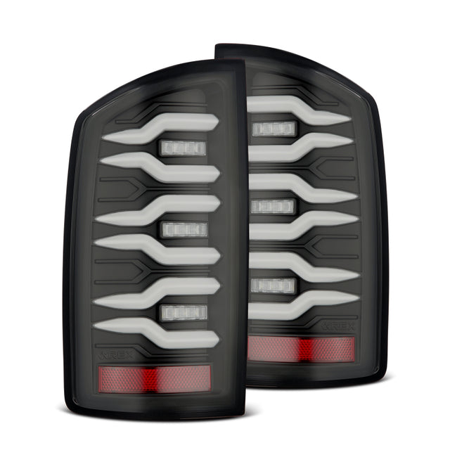 AlphaRex 07-08 Dodge Ram 1500/07-09 Dodge Ram 2500+3500 Luxx-Series LED Tail Lights (Pair) Black AlphaRex Tail Lights  AXOPROS